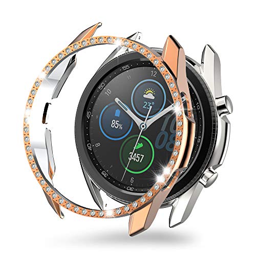 MJRom für Samsung Galaxy Watch 3 Hülle 45mm, PC Bling Schutzhülle Stoßstangenschale Kompatibel mit Samsung Galaxy Watch 3 (2020) Smartwatch Zubehör (45mm, Rosegold) von MJRom