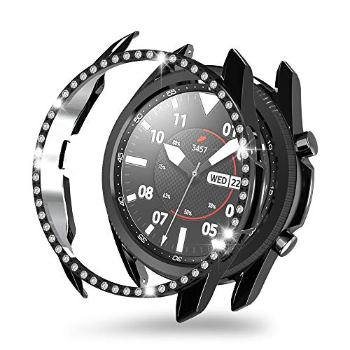MJRom für Samsung Galaxy Watch 3 Hülle 45mm, PC Bling Schutzhülle Stoßstangenschale Kompatibel mit Samsung Galaxy Watch 3 (2020) Smartwatch Zubehör (45mm, Schwarz) von MJRom