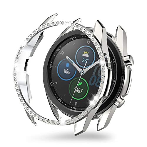 MJRom für Samsung Galaxy Watch 3 Hülle 45mm, PC Bling Schutzhülle Stoßstangenschale Kompatibel mit Samsung Galaxy Watch 3 (2020) Smartwatch Zubehör (45mm, Silber) von MJRom