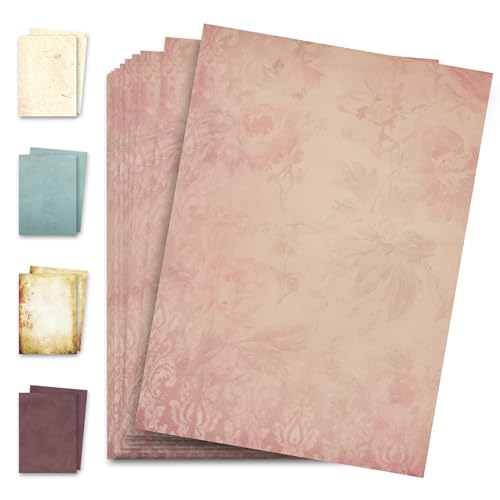 MJhomely® Elegantes Briefpapier - Doppelseitiges DIN A4 Schreibpapier für Bastelarbeiten, Scrapbooking, Journals - Stilvolle Muster, Farben, Designs - Umschläge Optional - 21x29,7 cm - 50 Blätter Rosè von MJhomely