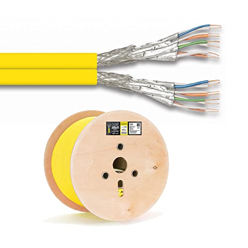 MK-Digital DUPLEX CAT 7a Verlegekabel Netzwerkkabel Installationskabel KAT.7a LAN Kabel Netzwerk Verkabelung Datenkabel Gigabit Kupfer Ethernet, Gelb,100m, Spule von MK-Digital