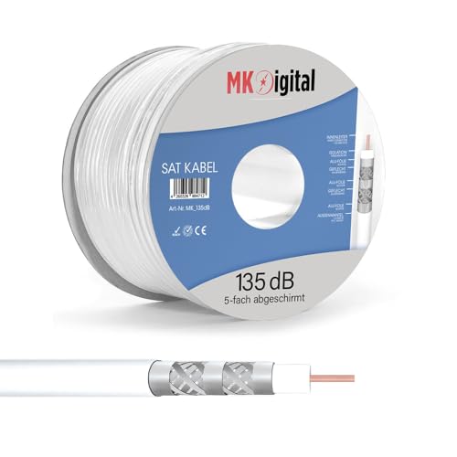 MK-Digital Koax kabel 135dB Sat Koaxialkabel, Antennenkabel 5-Fach geschirmt für DVB-S / S2, DVB-C, DVB-T, BK Anlagen, Satkabel,Schwarz,Weiß, 100-500m (Weiß - Stahl Kupfer, 100 meter) von MK-Digital