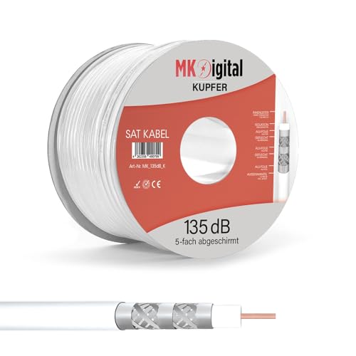 MK-Digital Koax kabel 135dB Sat Koaxialkabel, Antennenkabel 5-Fach geschirmt für DVB-S / S2, DVB-C, DVB-T, BK Anlagen, Satkabel,Schwarz,Weiß, 100-500m (Weiß - VollKupfer, 100 meter) von MK-Digital