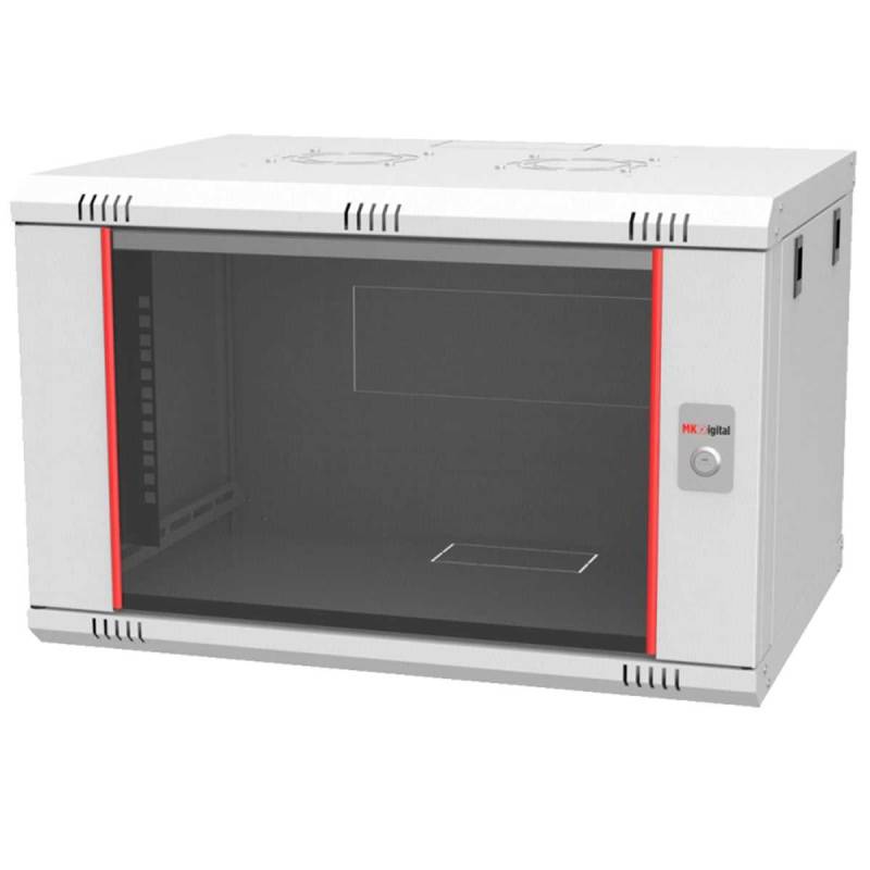 MK-Digital Netzwerkschrank 19 Zoll (Serverschrank mit Sicherheitsglastür Wandmontage) 7HE von MK-Digital