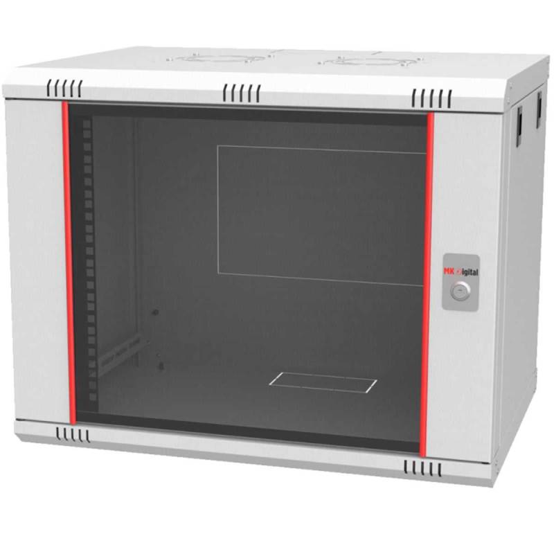 MK-Digital Netzwerkschrank 19 Zoll (Serverschrank mit Sicherheitsglastür Wandmontage) 9HE von MK-Digital