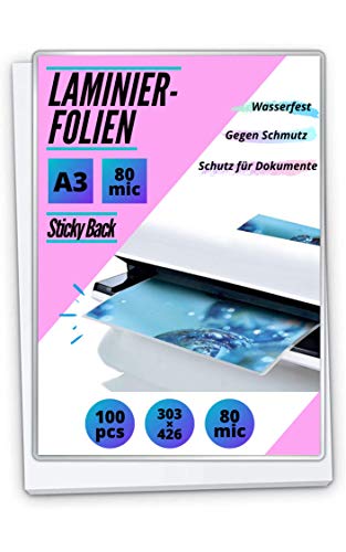 100 PREMIUM Laminierfolien DIN A3 - selbstklebend glänzend - 2 x 80mic (160 mic) von MK Marc Kindermann