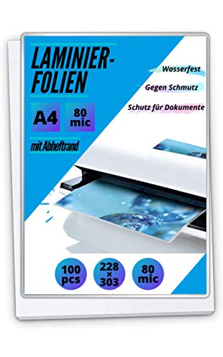 100 PREMIUM Laminierfolien DIN A4 - mit Abheftrand/Filex (2 x 125 Micron (250 Micron) von MK Marc Kindermann