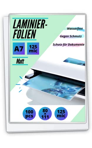 100 PREMIUM Laminierfolien DIN A7 - matt 2 x 125mic (250 mic) - beidseitig matt von MK Marc Kindermann