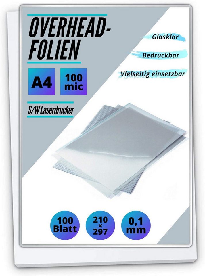 MK Vertriebs KG Schutzfolie OHP-Folie DIN A4 für Laserdrucker und S/W-Kopierer, antistatisch, handbeschreibbar, stapelverarbeitbar von MK Vertriebs KG
