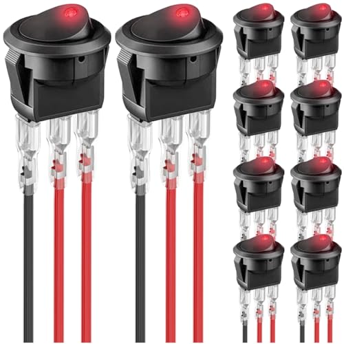 MKBKLLJY 10St. Runder Wippschalter Rot LED 12V 20A 3Pin Verdrahtet LED Licht Ein Aus Schalter SPST Beleuchtet Kippschalter mit 30St. verschlossenen Anschlussdrähten für Auto Boot MKBKLLJY 10St. Runder Wippschalter Rot LED 12V 20A 3Pin Verdrahtet LED Licht Ein Aus Schalter SPST Beleuchtet Kippschalter mit 30St. verschlossenen Anschlussdrähten für Auto Boot von MKBKLLJY