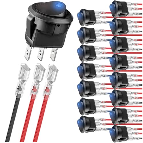 MKBKLLJY 16St. DC 12V 20A beleuchteter runder Wippschalter 3Pin verdrahtetes blaues LED-Licht Power On Off Schalter SPST Kippschalter fürBoot Auto mit 48 Stck. verriegelten Anschlussdrähten MKBKLLJY 16St. DC 12V 20A beleuchteter runder Wippschalter 3Pin verdrahtetes blaues LED-Licht Power On Off Schalter SPST Kippschalter fürBoot Auto mit 48 Stck. verriegelten Anschlussdrähten von MKBKLLJY