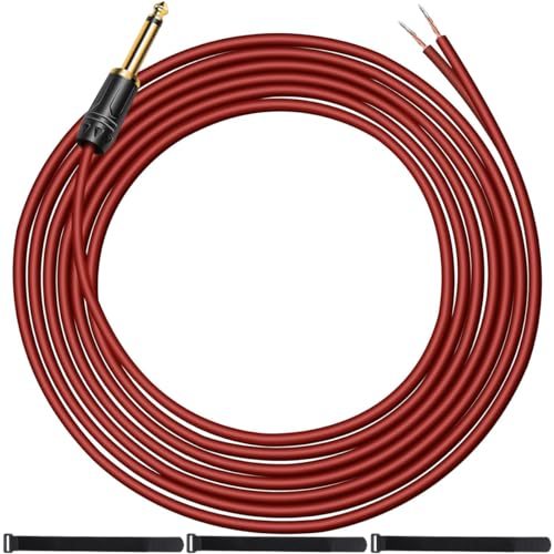 MKBKLLJY 1St. 1/4 TS-Stecker auf blanken Lautsprecherkabel 16,4FT 16AWG positive rote Drahtmarkierung reines Kupfer Shell vergoldet TS Stecker 6,5 mm Mono männlich Stecker mit Kabelbinder für DJ DIY von MKBKLLJY