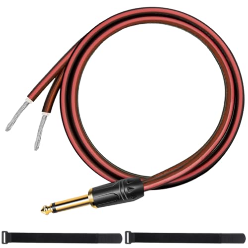 MKBKLLJY 1St. 1/4" TS-Stecker zu blankem Lautsprecherkabel 1FT 16AWG positive rote Drahtmarkierung reines Kupfergehäuse vergoldeter TS-Stecker 6,35mm Mono-Stecker mit Kabelbinder für DJ DIY Gitarre von MKBKLLJY