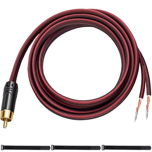 MKBKLLJY 1St. RCA zu Blankdraht-Lautsprecherkabel 5FT/152CM 16AWG positive rote Drahtmarkierung reines Kupfergehäuse vergoldeter Stecker Korrosionsbeständigkeit mit Kabelbindern für DIY von MKBKLLJY