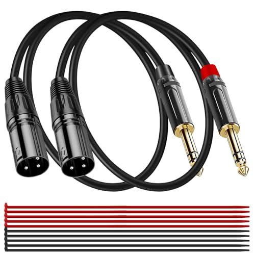 MKBKLLJY 2 Stück 6,35mm TRS-auf-XLR-Stecker-Kabel, symmetrisch, 6,35mm Viertelzoll-Stecker auf 3-poligen Stecker Adapter Metallgehäuse PVC-Isolierung mit Kabelbinder, für Mikrofon Gitarre (4,35m) von MKBKLLJY