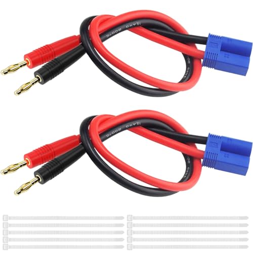 MKBKLLJY 2Paar EC5 Stecker auf 4.0mm Bananenstecker Lipo Akku Balance Ladegerät Adapter mit 14AWG 1FT/30.4cm Silikondraht Kabelbinder für RC Elicopter Spielzeug FPV Drohnen Quadcopter Auto Boot von MKBKLLJY