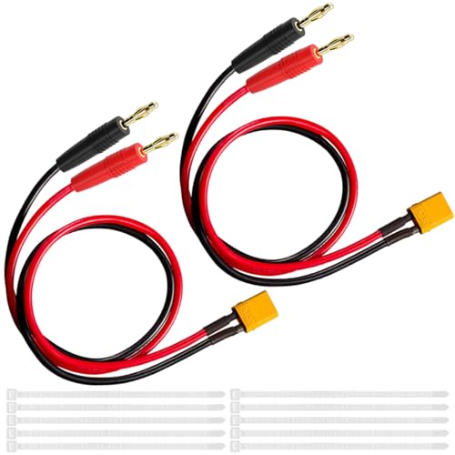 MKBKLLJY 2Paar XT30 Stecker auf 4.0mm Bananenstecker Lipo Akku Ladekabel Adapter mit 16AWG 1FT/30.4cm Silikondraht Kabelbinder für RC Modell Elicopter Spielzeug FPV Drohnen Quadcopter Auto von MKBKLLJY