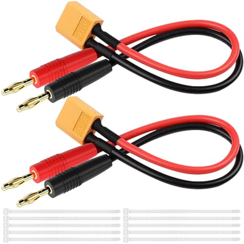 MKBKLLJY 2Paar XT60 Stecker auf 4.0mm Bananenstecker Lipo Akku Ladekabel Adapter mit 14AWG 1FT/30.4cm Silikondraht Kabelbinder für RC Modell Elicopter Spielzeug FPV Drohnen Quadcopter Auto von MKBKLLJY