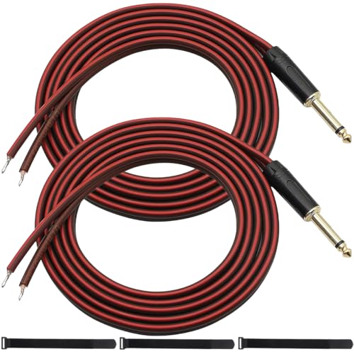 MKBKLLJY 2St. 1/4" TS-Stecker auf blankes Lautsprecherkabel 2FT 16AWG positive rote Drahtmarkierung reines Kupfergehäuse vergoldeter TS-Stecker 6,35mm Mono-Stecker mit Kabelbindern für DJ DIY Gitarre von MKBKLLJY