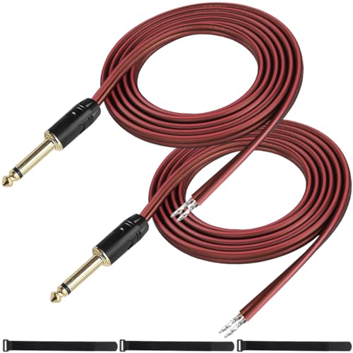 MKBKLLJY 2St. 1/4" TS-Stecker zu blankem Lautsprecherkabel 3FT 16AWG positive rote Drahtmarkierung reines Kupfergehäuse vergoldeter TS-Stecker 6,35mm Mono-Stecker mit Kabelbinder für DJ DIY Gitarre von MKBKLLJY