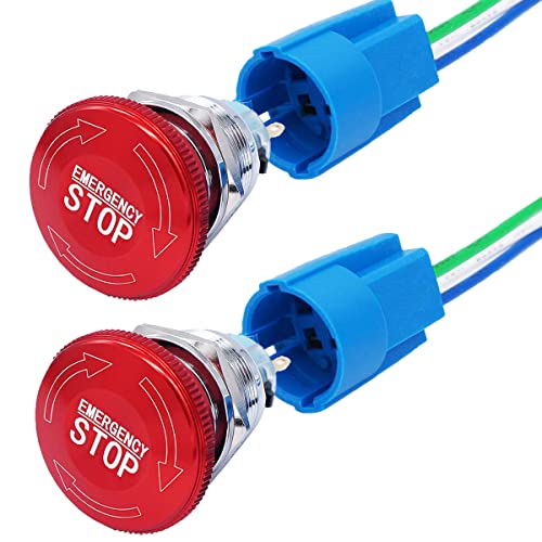 MKBKLLJY 2St. 22mm Metall Not-Aus Taster Swicth Latching 12-250V 1NO 1NC Stianless Steel 7/8 "Mouting Hole für elektromagnetische Starter Schütz Relais mit Draht-Buchse Stecker von MKBKLLJY
