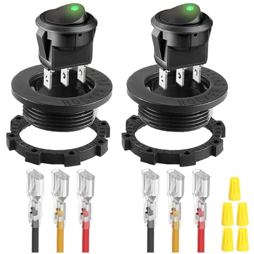 MKBKLLJY 2St. Runder Wippschalter Grüner LED DC 20A 12V/10A 24V 3Pin Verdrahteter LED Licht Ein/Aus Schalter SPST Beleuchteter Kippschalter mit verriegelten Anschlussdrähten für Auto LKW Marine von MKBKLLJY