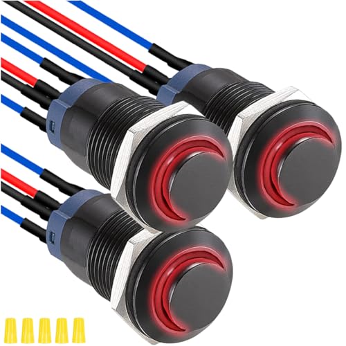 MKBKLLJY 3St. 12mm Drucktastenschalter mit rot LED schwarzem Metallgehäuse IP65 wasserdicht 12V 24V 3A DC SPST 2Positionen Selbstverriegelung mit vorverdrahteten Kabeln und Kabelkappe für Auto MKBKLLJY 3St. 12mm Drucktastenschalter mit rot LED schwarzem Metallgehäuse IP65 wasserdicht 12V 24V 3A DC SPST 2Positionen Selbstverriegelung mit vorverdrahteten Kabeln und Kabelkappe für Auto von MKBKLLJY