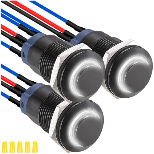 MKBKLLJY 3St. 12mm Drucktastenschalter mit weißer LED schwarzem Metallgehäuse IP65 wasserdicht 12V 24V 3A DC SPST 2Positionen Selbstverriegelung mit vorverdrahteten Kabeln und Kabelkappe für Auto MKBKLLJY 3St. 12mm Drucktastenschalter mit weißer LED schwarzem Metallgehäuse IP65 wasserdicht 12V 24V 3A DC SPST 2Positionen Selbstverriegelung mit vorverdrahteten Kabeln und Kabelkappe für Auto von MKBKLLJY