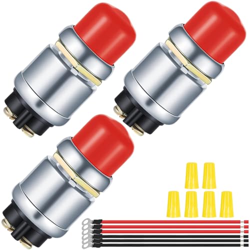 MKBKLLJY 3St. Roter Starttastenschalter 12V 50A SPST Hochleistungs-Drucktastenschalter Wasserdicht Wetterfest Motorstarter Marine Hupentaste 12V für Auto Boot von MKBKLLJY