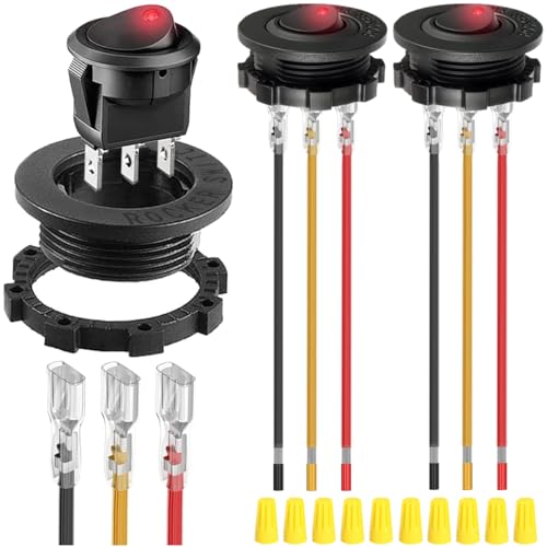 MKBKLLJY 3St. Runder Wippschalter Rot LED DC 20A 12V/10A 24V 3Pin Verdrahteter LED Licht Ein/Aus Schalter SPST Beleuchteter Kippschalter mit verriegelten Anschlussdrähten für Auto LKW Yacht von MKBKLLJY