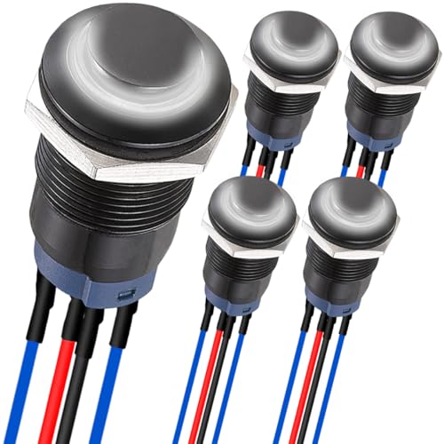 MKBKLLJY 5St. 12mm LED-Tastschalter schwarzes Gehäuse mit Vorverdrahtung IP65 wasserdichter Drucktastenschalter SPST 2Position ON OFFmit weißer LED für Auto, Marine, Boot, LKW-Ausrüstung von MKBKLLJY