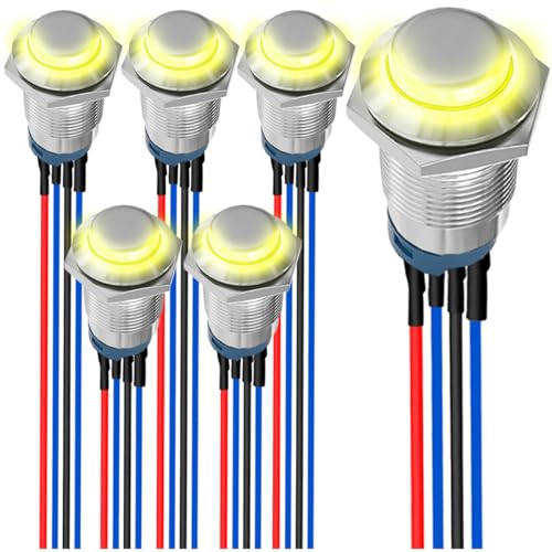 MKBKLLJY 6St. 12mm gelber LED-Tastschalter mit Momentanschaltung DC 12V 3A 4Pin 1NO SPST IP65 Wasserdichter runder Metallschalter Edelstahlknopf mit Vorverdrahtung für Auto Marine Boot MKBKLLJY 6St. 12mm gelber LED-Tastschalter mit Momentanschaltung DC 12V 3A 4Pin 1NO SPST IP65 Wasserdichter runder Metallschalter Edelstahlknopf mit Vorverdrahtung für Auto Marine Boot von MKBKLLJY