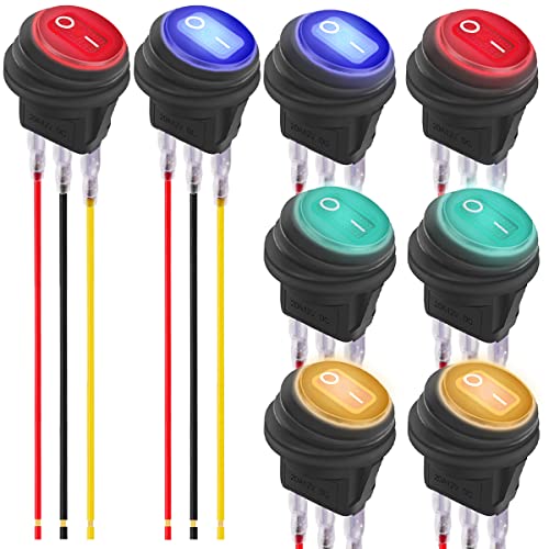 MKBKLLJY 8St. Rot/Gelb/Blau/Grün LED 12 Volt Wippschalter Wasserdicht Runder Kippschalter 12V Beleuchtet Ein Aus 3 Pin SPST für Auto Boot Automotive RV mit verriegelten Klemmen Drähte 4Farbe MKBKLLJY 8St. Rot/Gelb/Blau/Grün LED 12 Volt Wippschalter Wasserdicht Runder Kippschalter 12V Beleuchtet Ein Aus 3 Pin SPST für Auto Boot Automotive RV mit verriegelten Klemmen Drähte 4Farbe von MKBKLLJY