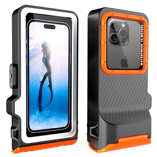 ShellBox wasserdichte Handyhülle Unterwasser Wasserfeste Handy Wasserschutzhülle Handytasche Wasserdicht Schwimmen Baden Compatible für iPhone 16 15 14 13 15 Pro Max Samsung S24 Ultra (Schwarzorange) von MKERED