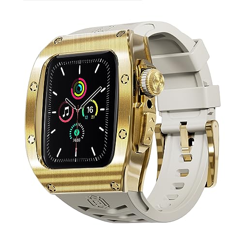 Shellbox Hülle kompatibel mit Apple iWatch Series 9 8 7 45 mm/Serie 6 SE 5 4 44 mm,schützendes Robustes Edelstahl-Metallstoßgehäuse mit Riemen,robuste iWatch-Abdeckung für Männer und Frauen von MKERED