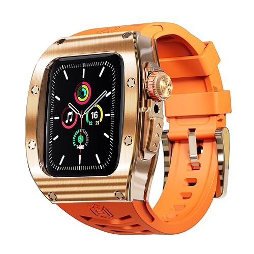 Shellbox hülle kompatibel mit Apple Watch Series 9 8 7 45 mm/Serie 6 SE 5 4 44 mm,schützendes Robustes Edelstahl-Metallstoßgehäuse mit Riemen,robuste iWatch-Abdeckung für Männer und Frauen von MKERED