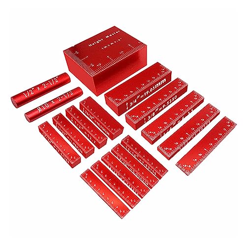Präzisions-Endmaß 15-teiliges Höhenmessgeräte-Set for Setup-Blöcke, Präzisions-Aluminium-Setup-Stangen for Oberfräsen- und Tischkreissägen-Zubehör, 1/16 Zoll Holzbearbeitungs-Setup für Werkstattkalibr von MKHFP