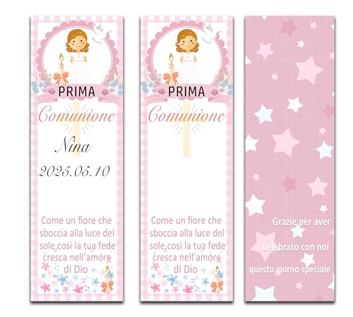 60 Stück Tischkarten Lesezeichen Erstkommunion | Dekoration Kommunion Mädchen Junge Tischdeko Gastgeschenke Thanksgiving Party Kommunion (Rosa) von MKISHINE