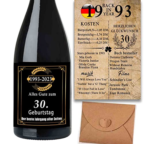 Geburtstag Flaschenetikett mit Geburtstagskarte zum 30. Umschlag | 1993 Jahrgang Geschenk | Karte 30 Geburtstag Frau – Geburtstagskarte 30 lustig | 30. Geburtstag Mann Happy Birthday (30.) von MKISHINE