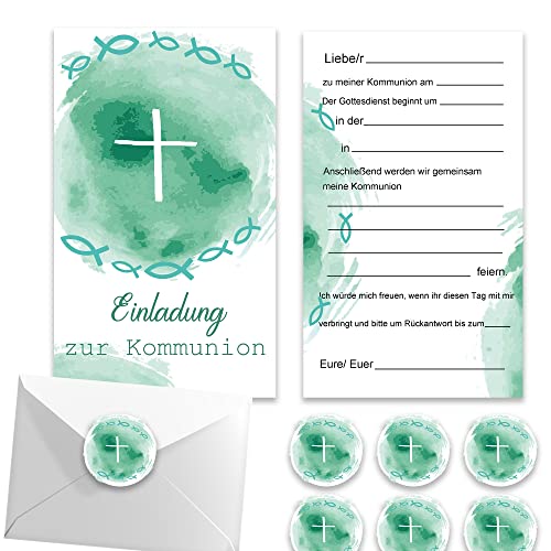 MKISHINE 20er Set Einladungskarten Kommunion mit 20x Umschlägen und 24 passenden Aufklebern - Einladungskarte und zur Erstkommunion Taufe Kommunion Einladung Firmung für Jungen und Mädchen von MKISHINE