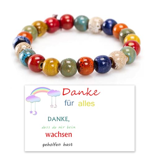 MKISHINE Abschiedsgeschenk Kindergarten Card Erzieherinnen Kindergartenzeit Einschulung Perlenarmband Regenbogen Geschenk Abschied Erzieherin Tagesmutter Kita von MKISHINE