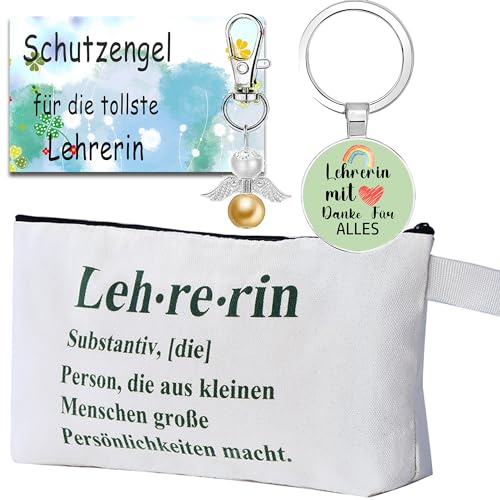 MKISHINE Dankesgeschenk Beste Lehrerin Tasche+Schutzengel Schlüsselanhänger Abschied Erzieherin Kita Kindergarten Tagesmutter Abschiedsgeschenk Lehrerin Geschenk Lehrerin,Abschiedsgeschenk Schule von MKISHINE