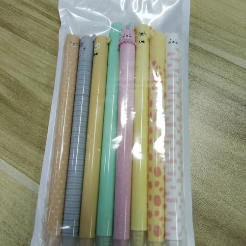 MKKZLPN löschbarer Stift, Set mit 4 Gel-Radierstiften, Die Motive sind Koala, Pinguin, Honigtopfbär und schwarze Katze, Kugel am Ende zum Entfernen der Tinte, Spitzendurchmesser 0,7 mm (Gelb) von MKKZLPN