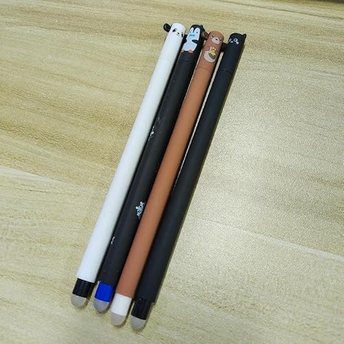 MKKZLPN löschbarer Stift, Set mit 4 Gel-Radierstiften, Die Motive sind Koala, Pinguin, Honigtopfbär und schwarze Katze, Kugel am Ende zum Entfernen der Tinte, Spitzendurchmesser 0,7 mm von MKKZLPN