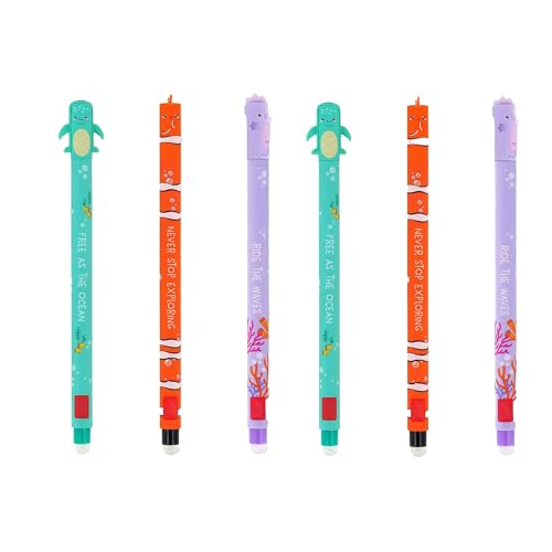 MKLDGN 6er Set Löschbare Gelschreiber, radierbarer Stift zum Schreiben, Unterwasserschildkröte, Clownfisch, Seepferdchen, kann zum Malen, Planen, Notizblöcke, Schulbedarf verwendet werden von MKLDGN
