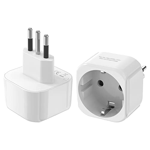 Deutschland auf Italien Reiseadapter, 2 Stücke Adapter Italien, 250V/10A, 2500W, CE-Zertifizierung, Typ-L, Reiseadapter für Italien, Chile, Uruguay, Weiß von MKSENSE