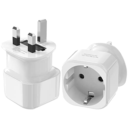 UK Adapter Reiseadapter, 2 Stücke EU zu UK Steckdose, 250V/13A, 3250W, England Deutschland Stecker, Typ G, für UK, Irland, Singapur, Hong Kong, Weiß (Typ G) von MKSENSE