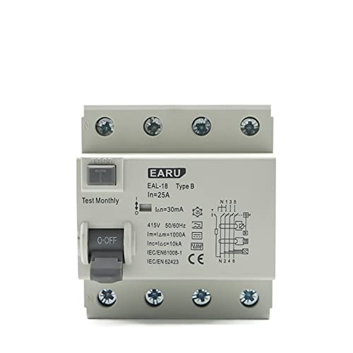 4P 10/30/100/300 mA RCD Elektromagnetischer Fehlerstromschutzschalter Differentialschutzschalter Sicherheitsschalter MKXOALNR (Color : 4p 16a, Size : 300mA) von MKXOALNR