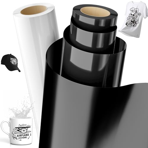 MLACXLT 2 Rollen Set Plotterfolie Textil, Plotter Zubehör 30.5cm×2m, Bügelfolie aus strapazierfähigem plotterfolie Vinyl, für DIY T-Shirt, Stoff, flexfolie plotter textil (Schwarz/Weiß) von MLACXLT