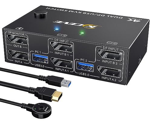 8K Displayport KVM Switch 2 PC 2 Monitore 8K@30Hz 4K@144Hz,MLEEDA Dual Monitor KVM Switch with 4 USB 3.0 Port für 2 PC teilen Maus-Tastatur,Kabelfernbedienung und Kabel Inbegriffen von MLEEDA